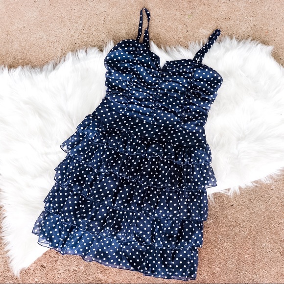 Forever 21 Dresses & Skirts - Forever 21 Navy Blue Polka Dot Ruffle Mini Dress